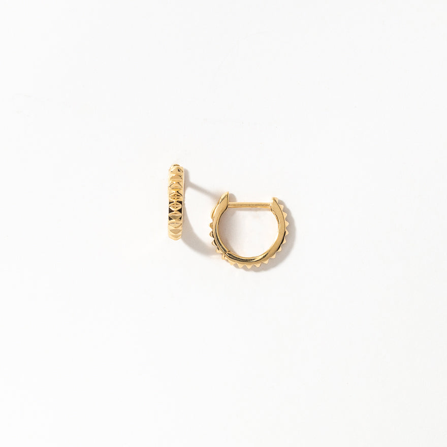 Pyramid Huggie Hoop Earrings in 10K Yellow Gold