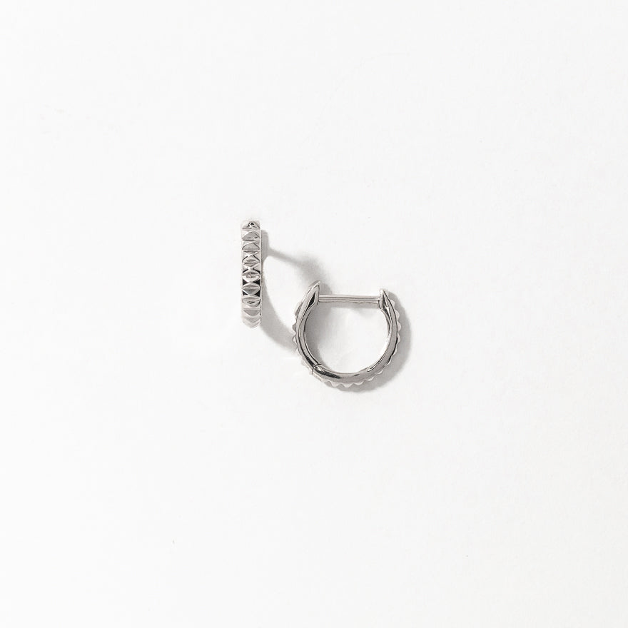 Pyramid Huggie Hoop Earrings in 10K White Gold