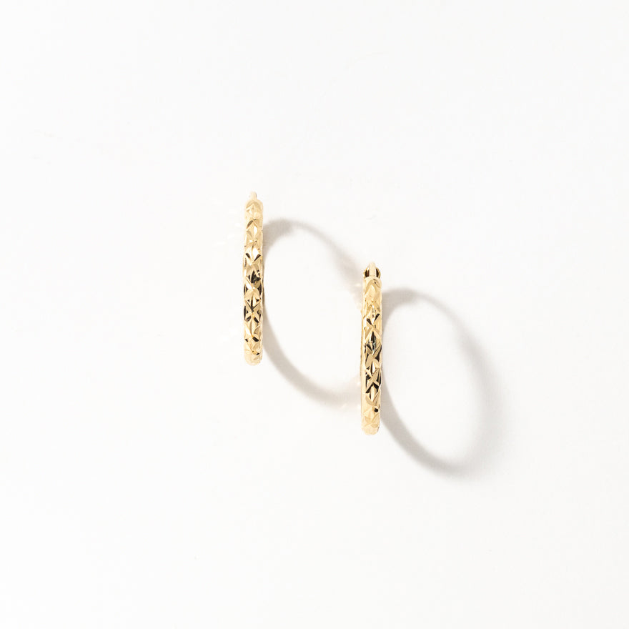 Diamond Cut Hoop Earrings in 10K Yellow Gold