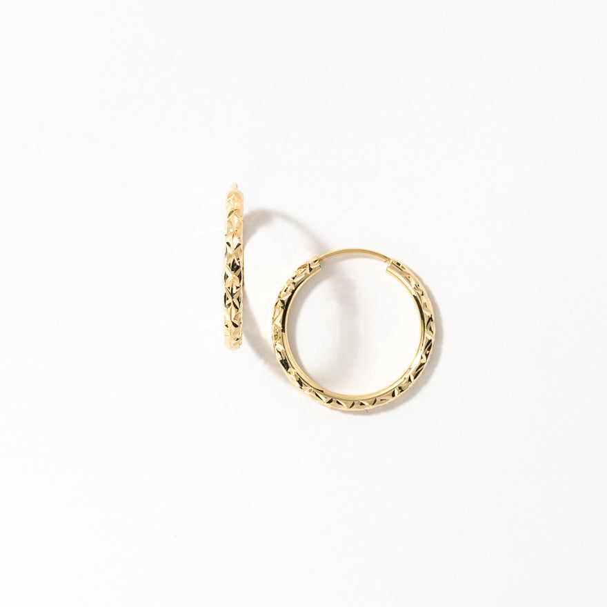 Diamond Cut Hoop Earrings in 10K Yellow Gold