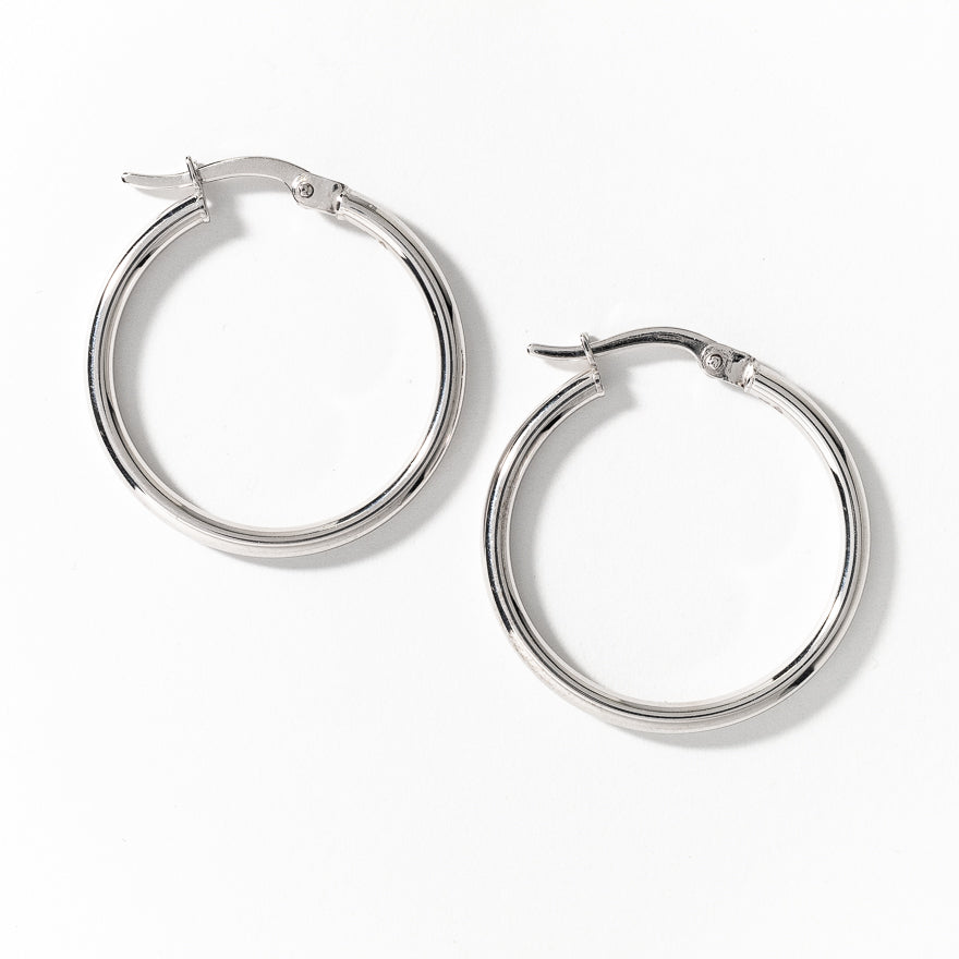 2x24mm Tube Hoop Earrings in 14K White Gold