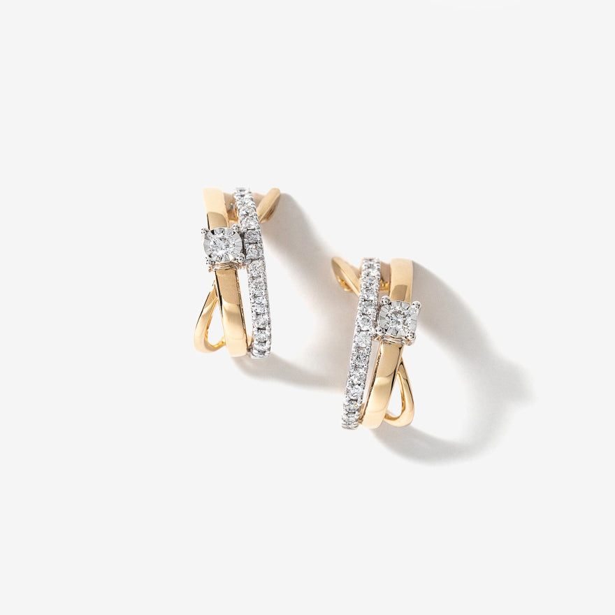 Diamond Cluster Hook Earrings in 10K Yellow and White Gold (0.50 ct tw