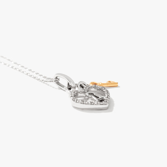 Diamond Lock and Key Necklace in 10K Yellow and White Gold (0.05 ct tw)