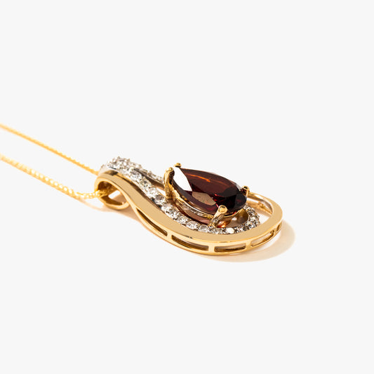 Pear Shape Garnet Necklace in 10K Yellow and White Gold