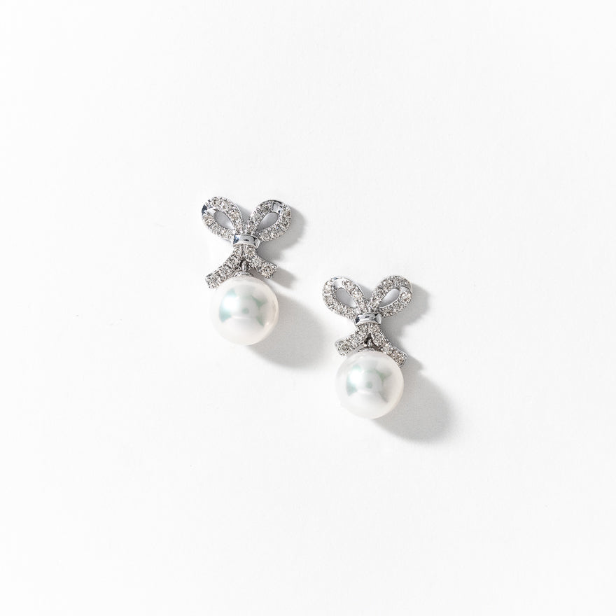 Pearl Earrings with Diamond Accents in 10K White Gold