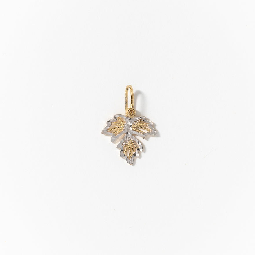 Diamond Cut Leaf Pendant in 10K Yellow and White Gold