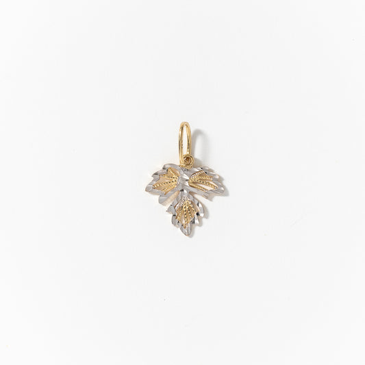 Diamond Cut Leaf Pendant in 10K Yellow and White Gold
