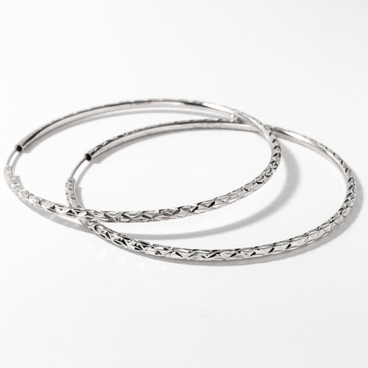 Diamond Cut Hoop Earrings in 10K White Gold