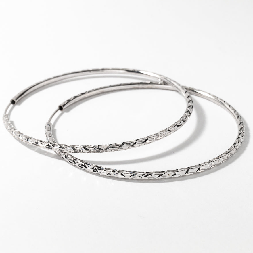 Diamond Cut Hoop Earrings in 10K White Gold – Ann-Louise Jewellers