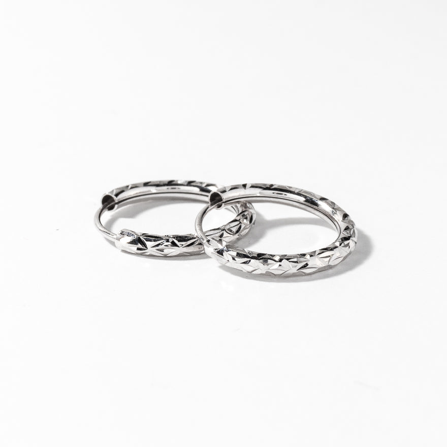 Diamond Cut Hoop Earrings in 10K White Gold