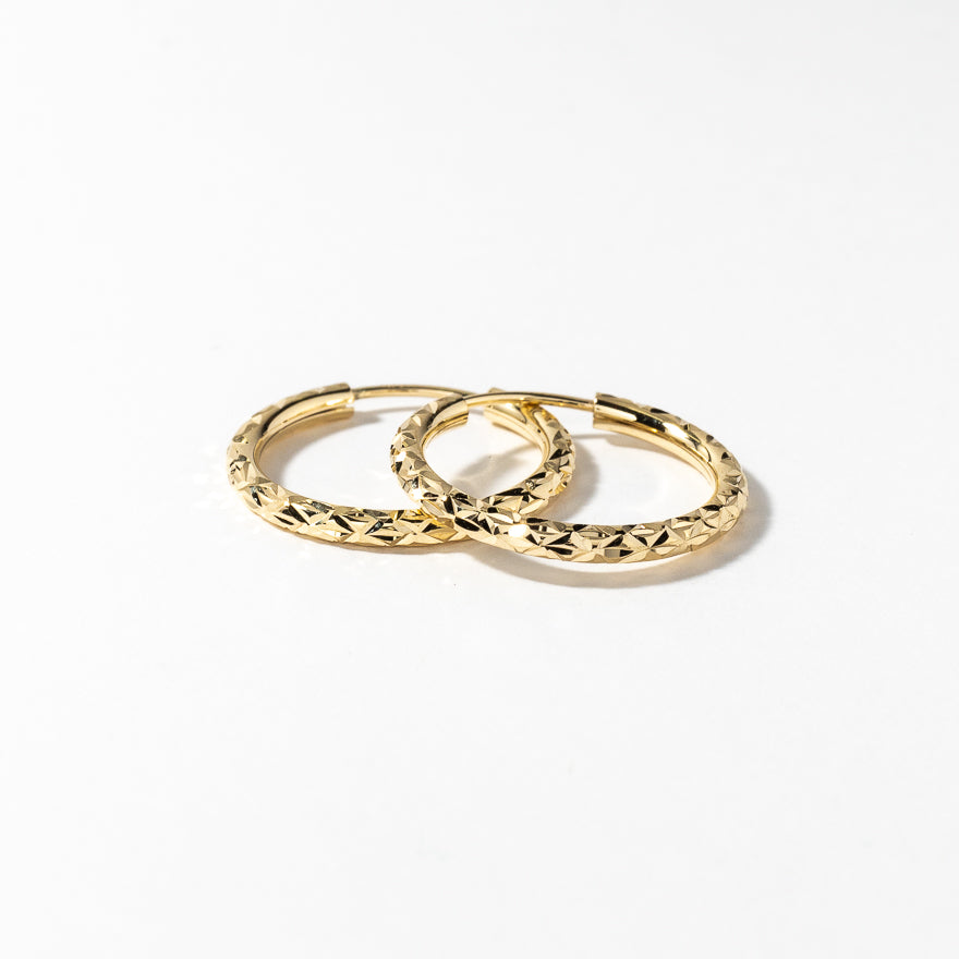 Diamond Cut Hoop Earrings in 10K Yellow Gold