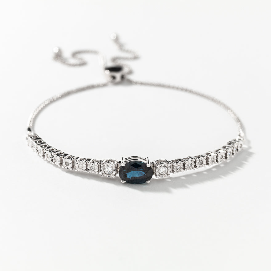 Sapphire and Diamond Bolo Bracelet in 10K White Gold