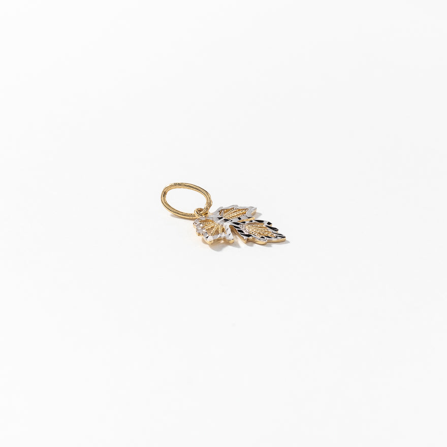 Diamond Cut Leaf Pendant in 10K Yellow and White Gold