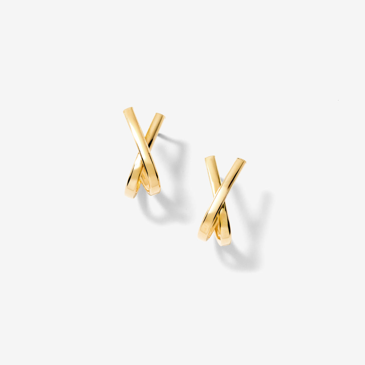 X Shape Hook Stud Earrings in 10K Yellow Gold