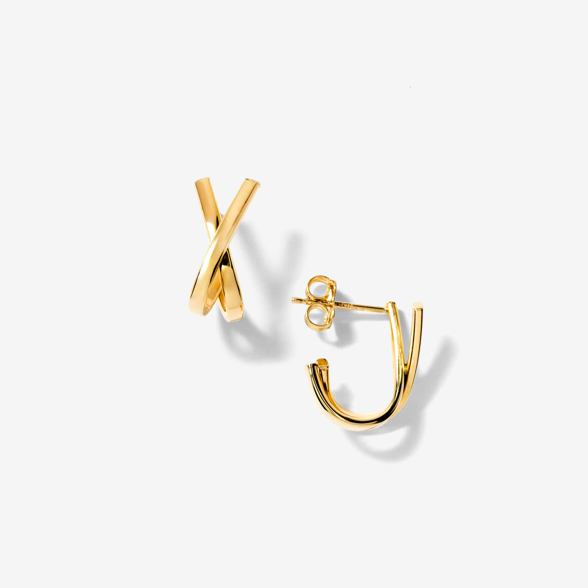 X Shape Hook Stud Earrings in 10K Yellow Gold