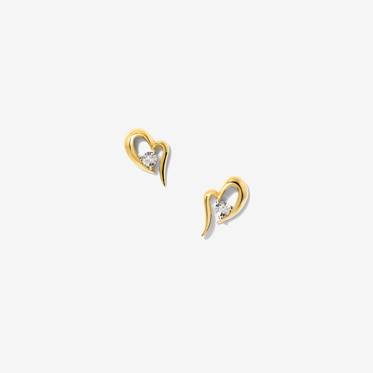 Diamond Heart Stud Earrings in 10K Yellow and White Gold (0.02 ct tw)