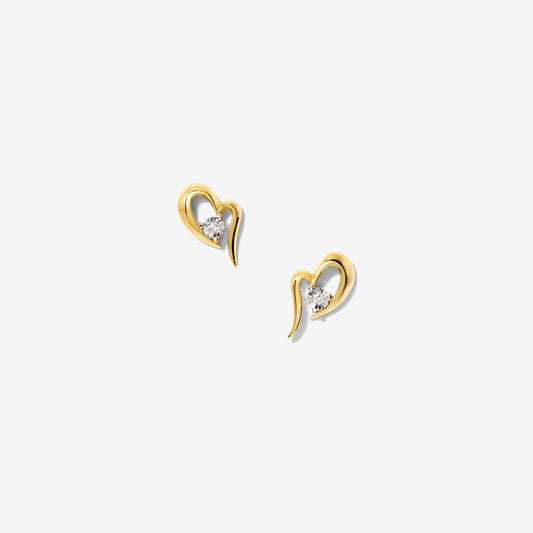 Diamond Heart Stud Earrings in 10K Yellow and White Gold (0.02 ct tw)