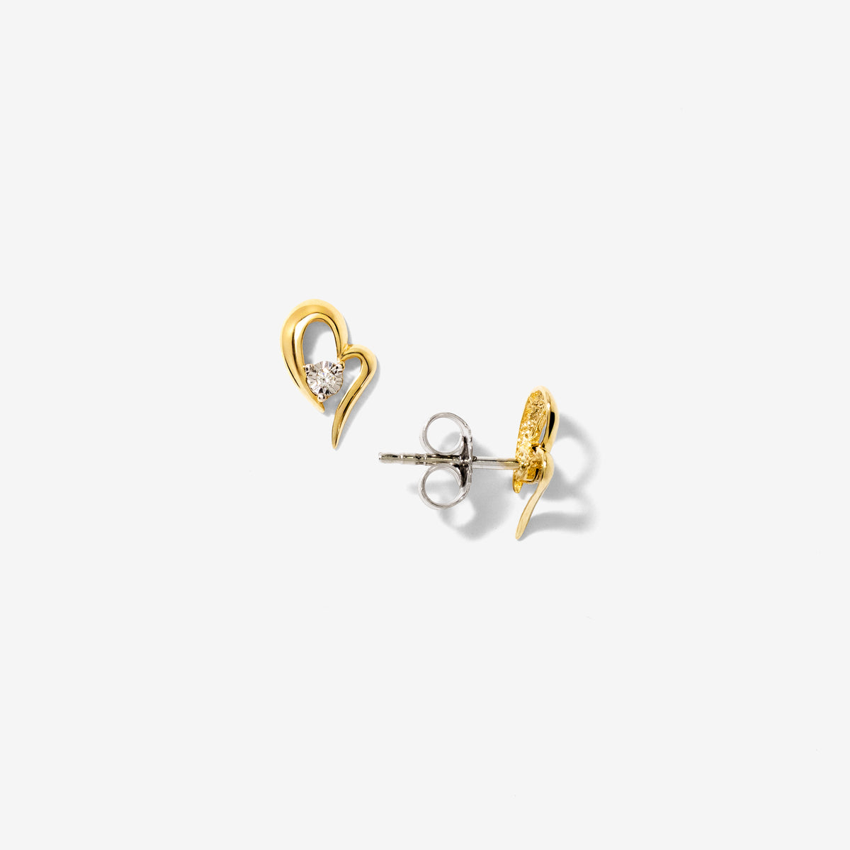 Diamond Heart Stud Earrings in 10K Yellow and White Gold (0.02 ct tw)