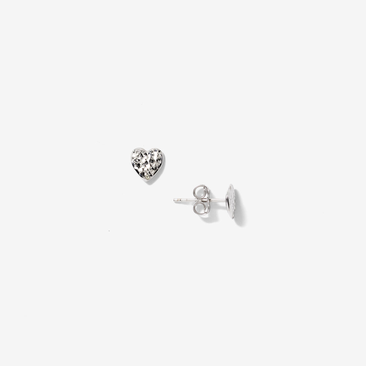 Diamond Cut Heart Puff Stud Earrings in 10K White Gold