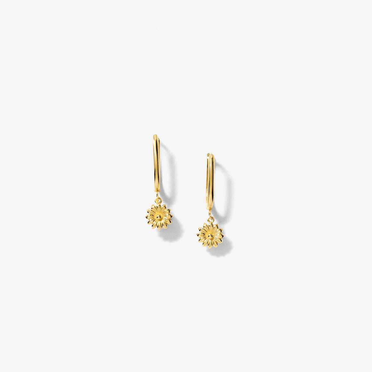 Flower Dangle Hoop Earrings in 10K Yellow Gold