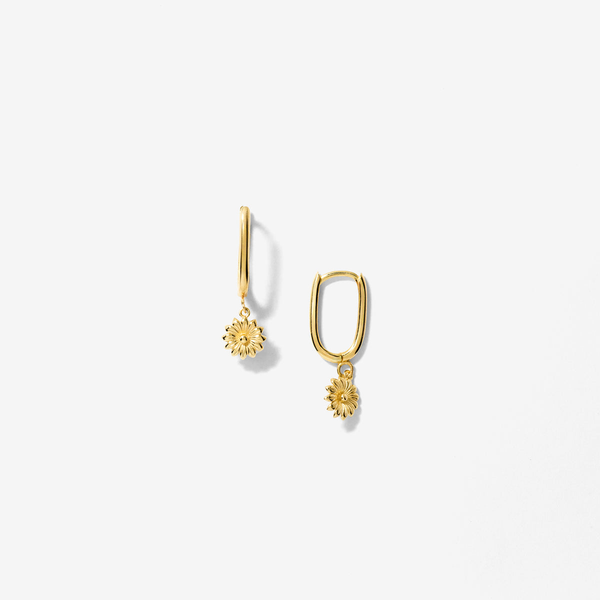 Flower Dangle Hoop Earrings in 10K Yellow Gold