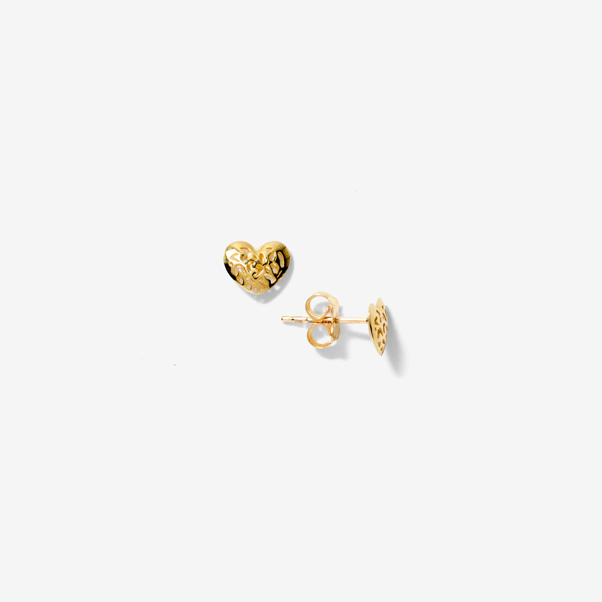 Filigree Heart Stud Earrings in 10K Yellow Gold