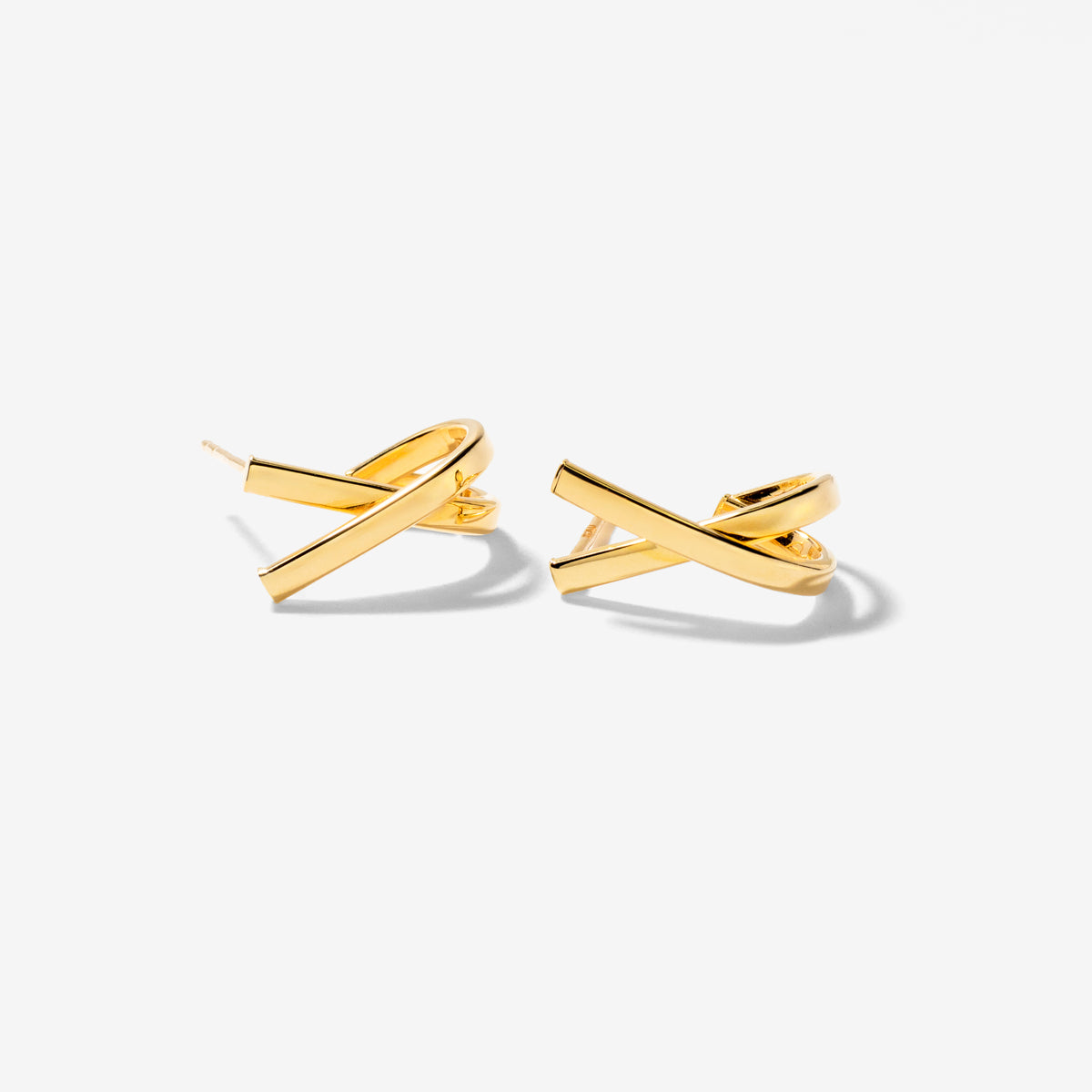 X Shape Hook Stud Earrings in 10K Yellow Gold