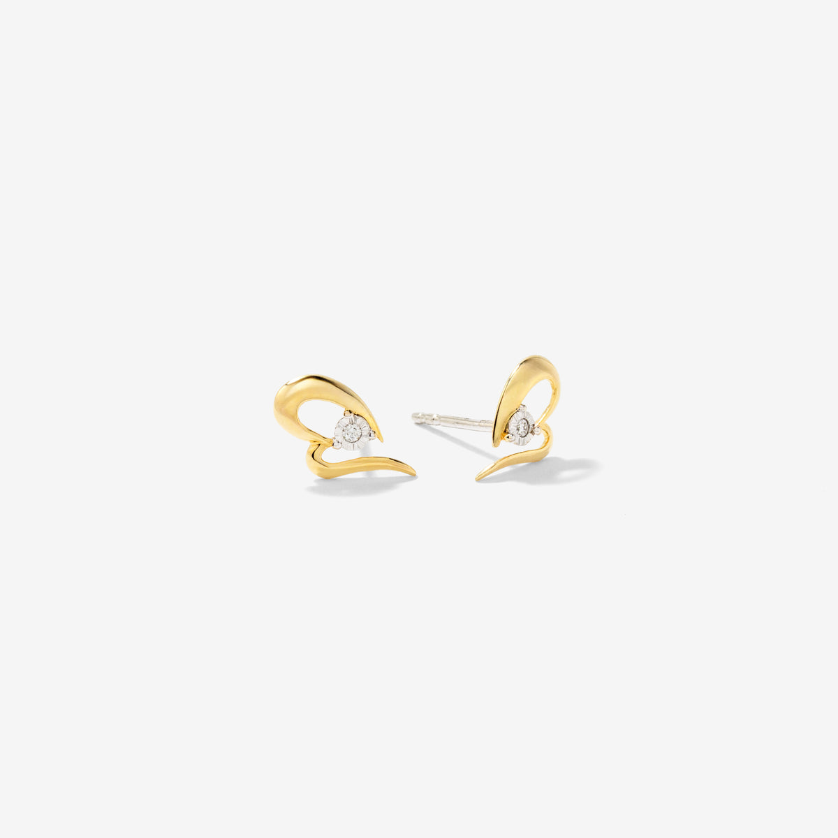 Diamond Heart Stud Earrings in 10K Yellow and White Gold (0.02 ct tw)