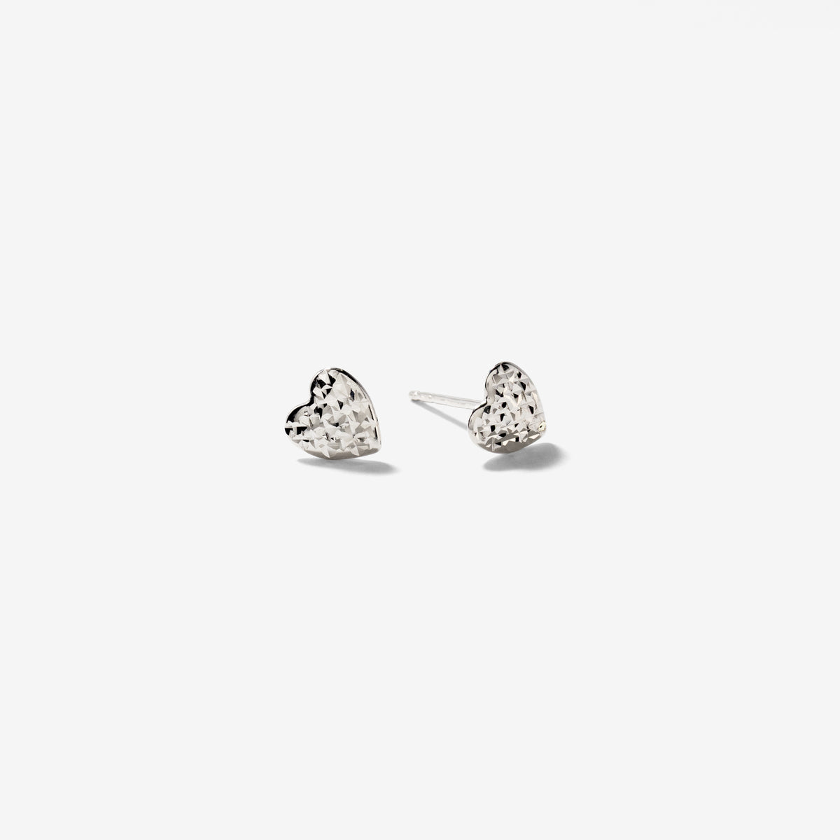 Diamond Cut Heart Puff Stud Earrings in 10K White Gold