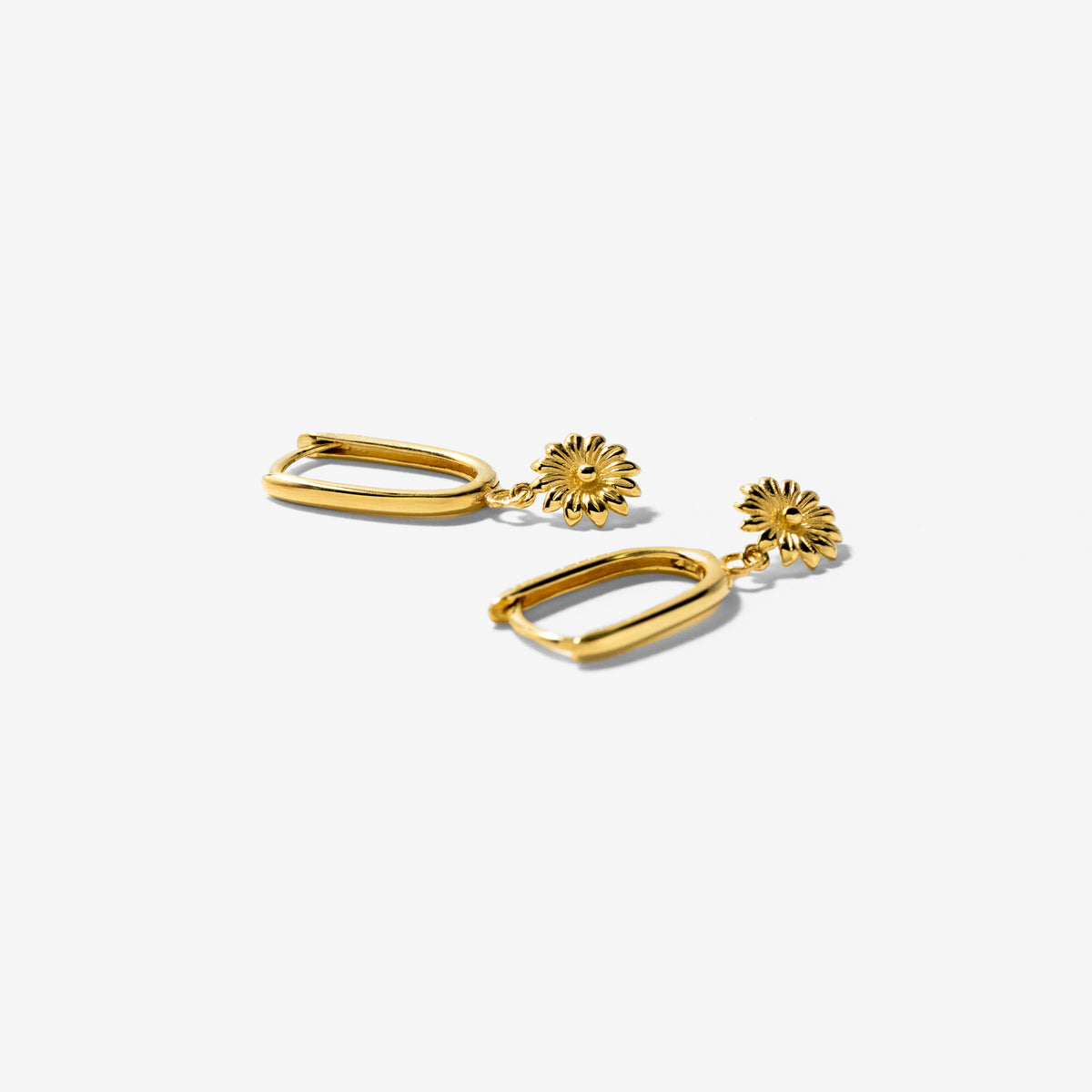 Flower Dangle Hoop Earrings in 10K Yellow Gold