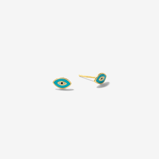 Evil Eye Enamel Finish Stud Earrings in 10K Yellow Gold