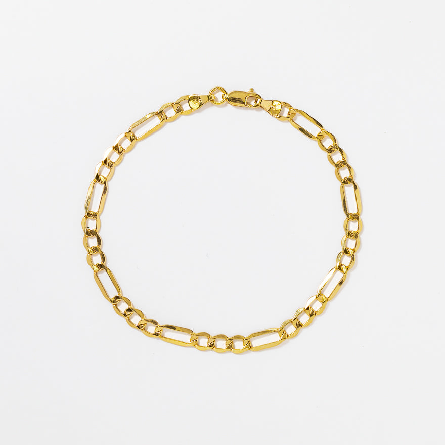 4.8mm Hollow Figaro Bracelet in 10K Yellow Gold - 8mm