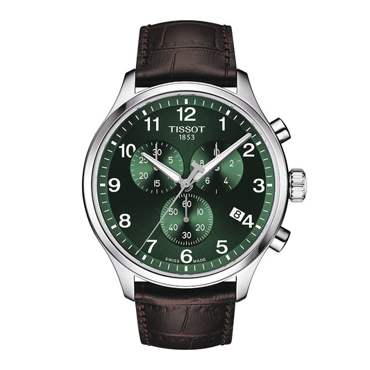 Tissot Chrono XL Classic Green Dial Leather Strap Watch | T1166171609200