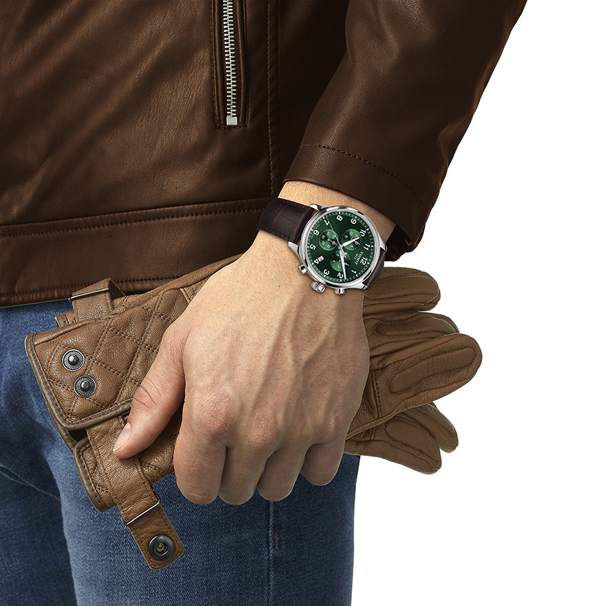 Tissot Chrono XL Classic Green Dial Leather Strap Watch