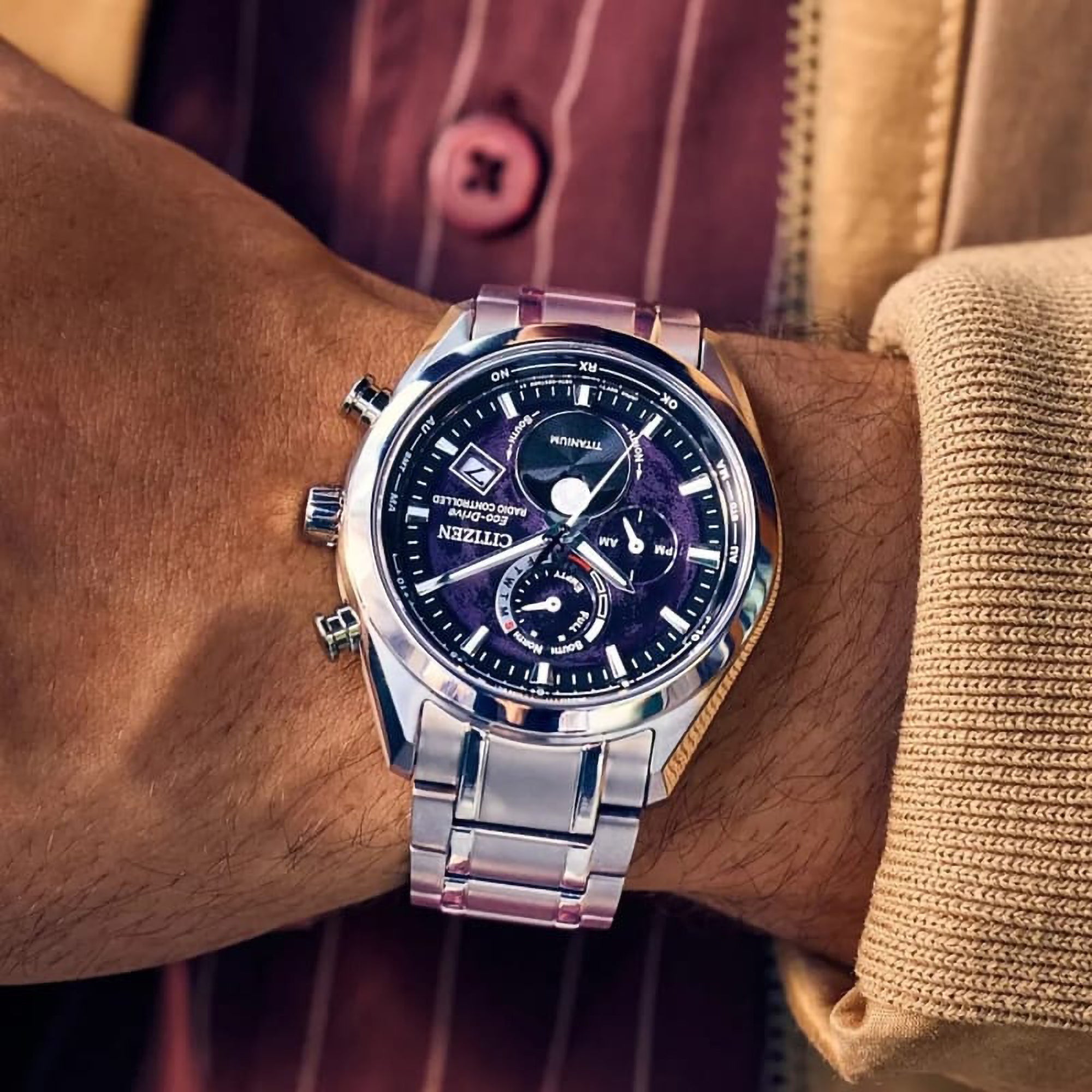 Citizen Eco-Drive Tsuki-Yomi A-T Purple Dial Super Titanium