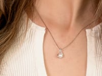 Cultured Pearl Eternity Style Diamond Pendant Necklace in 10K White Go