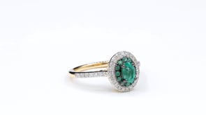 Double Halo Emerald and Diamond Ring 10K Yellow Gold