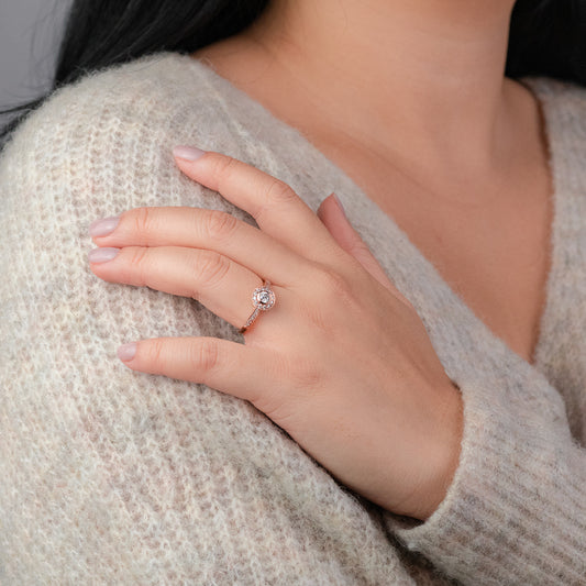 Bezel Set Diamond Engagement Halo Ring in 14K Rose Gold (0.46ct tw)