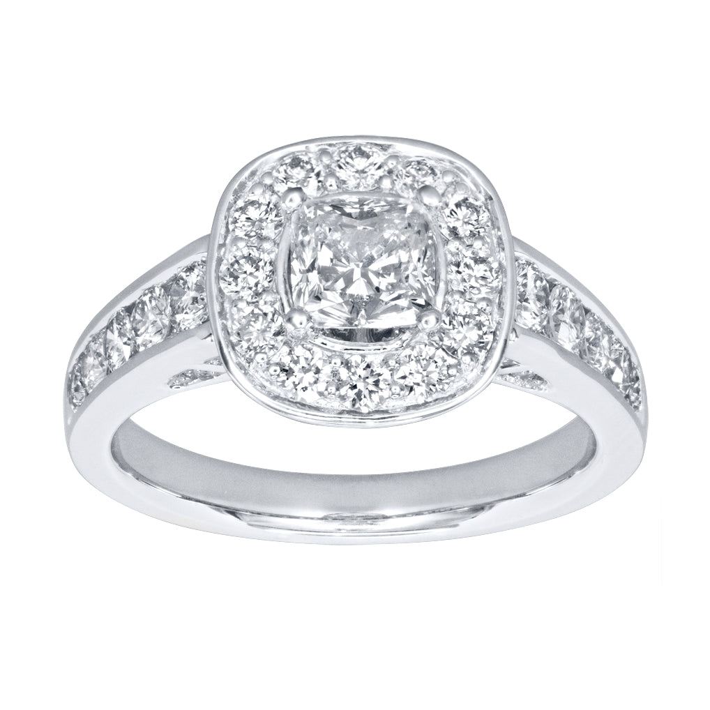 Cushion Cut Diamond Halo Engagement Ring in 18K Palladium White Gold (1.70ct tw)