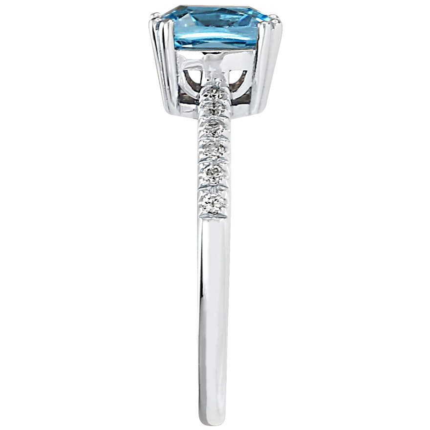 Cushion Shaped Blue Topaz and Diamond Ring in 10K White Gold