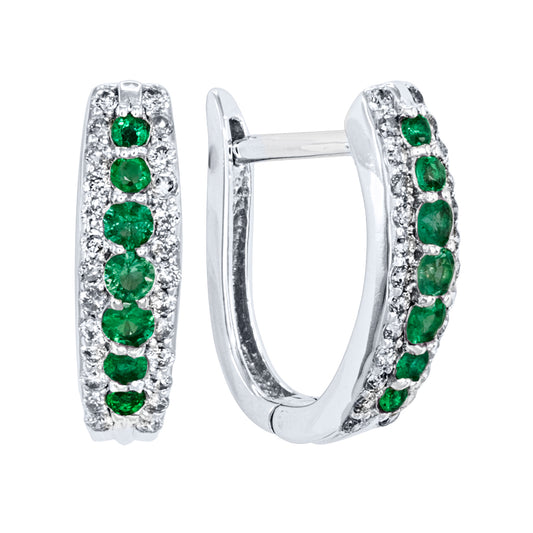 Emerald & Diamond J-Hoop Earrings in 10/14K White Gold