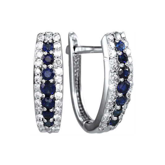 Sapphire & Diamond J-Hoop Earrings in 10/14K White Gold