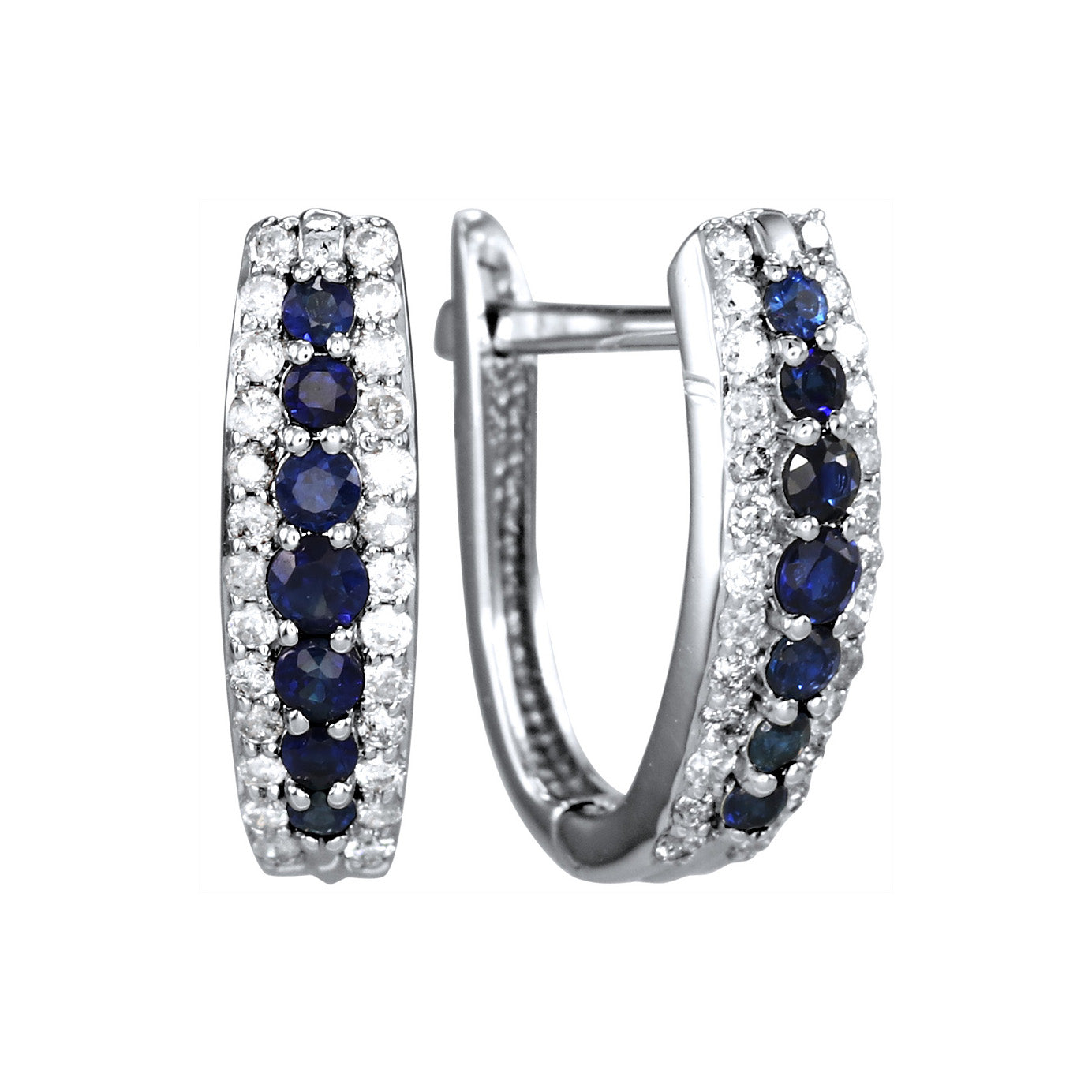 Sapphire Diamond J-Hoop Earrings in 10/14K White Gold – Ann