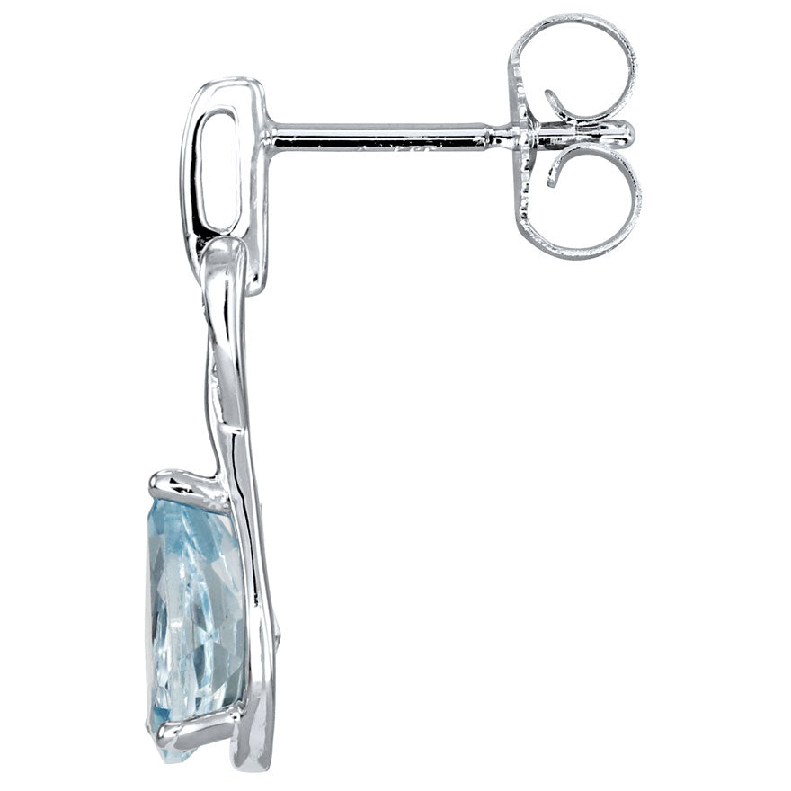Pear Shape Aquamarine Earrings With Diamond Accents in 10K White