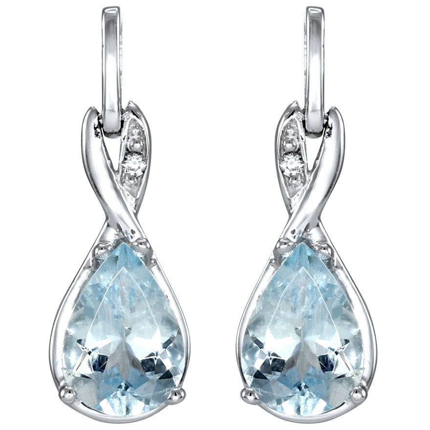 Pear Shape Aquamarine Earrings With Diamond Accents in 10K White Gold