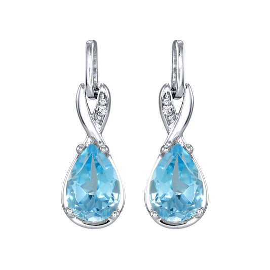 Pear Shaped Blue Topaz Diamond Dangle Earrings in 10K White Gold