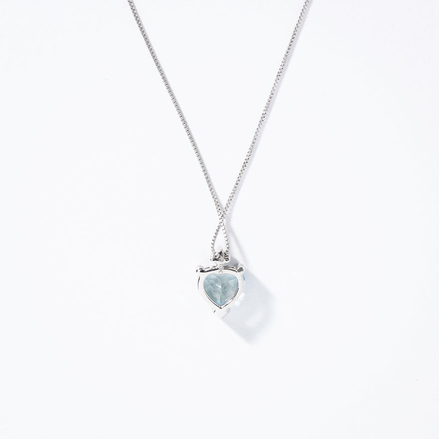 Heart Shaped Aquamarine Necklace with Diamond Accent in 10K White Gold