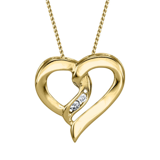 Diamond Heart Ribbon Necklace in 10K Yellow Gold (0.015ct tw)