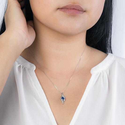 Sapphire and Diamond Pendant Necklace in 10K White Gold