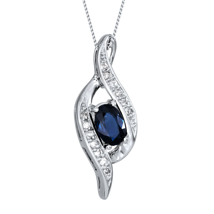 Sapphire and Diamond Pendant Necklace in 10K White Gold